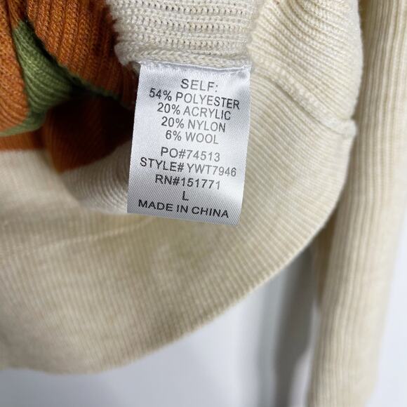 New Gilli Large Cream Orange Green Striped Ribbed Knit Sweater Crew Neck Purple - Picture 9 of 12